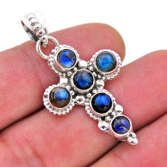 925 sterling silver 4.53cts natural blue labradorite holy cross pendant n54117