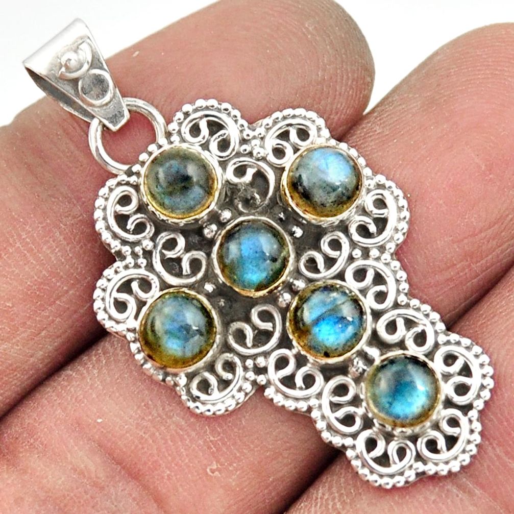 925 sterling silver 5.43cts natural blue labradorite holy cross pendant r20815