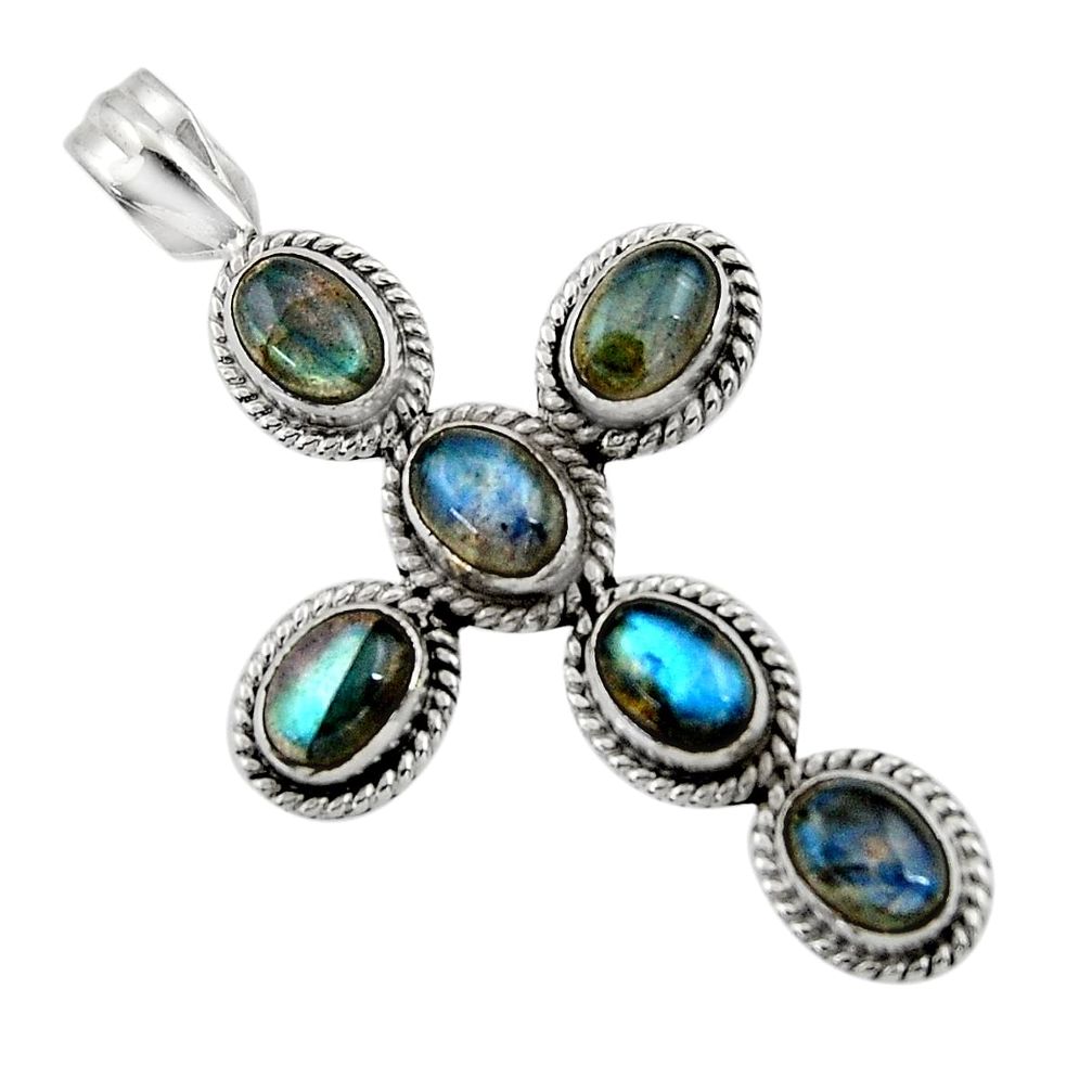 925 sterling silver 9.64cts natural blue labradorite holy cross pendant r47996