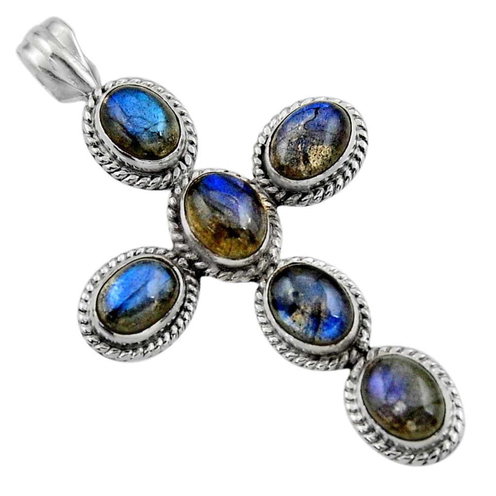 925 sterling silver 12.58cts natural blue labradorite holy cross pendant r48018