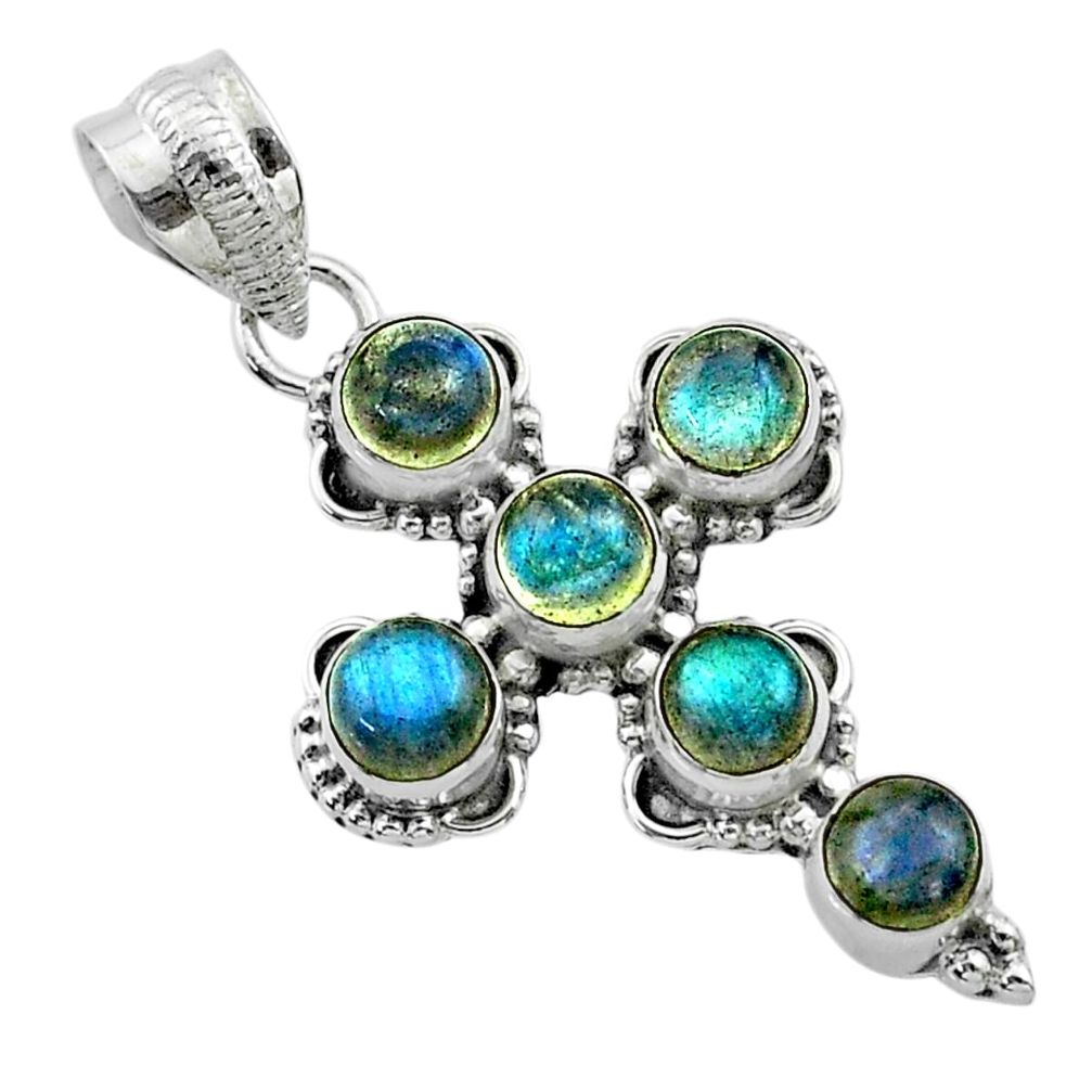 925 sterling silver 5.38cts natural blue labradorite holy cross pendant t52980