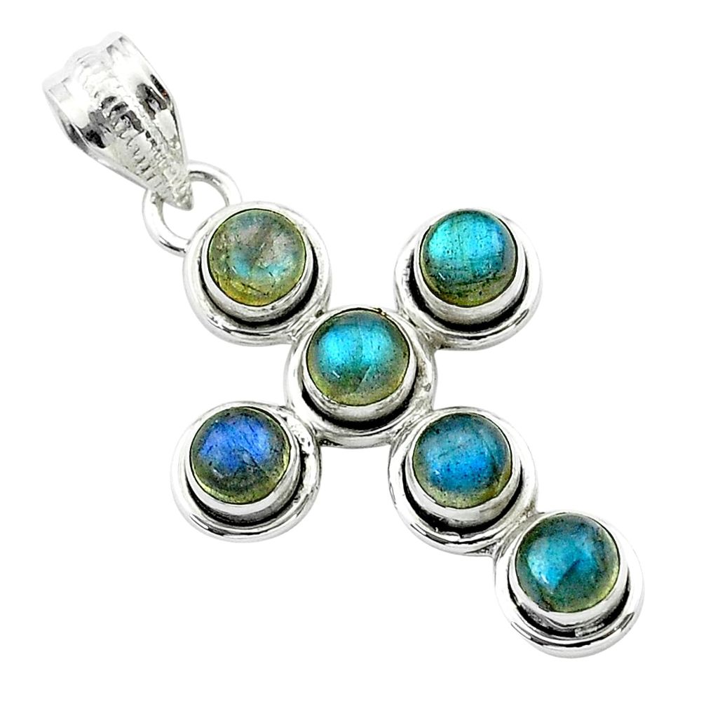 925 sterling silver 5.53cts natural blue labradorite holy cross pendant t52991
