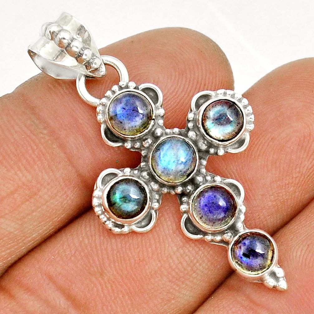 925 sterling silver 5.57cts natural blue labradorite holy cross pendant u93831