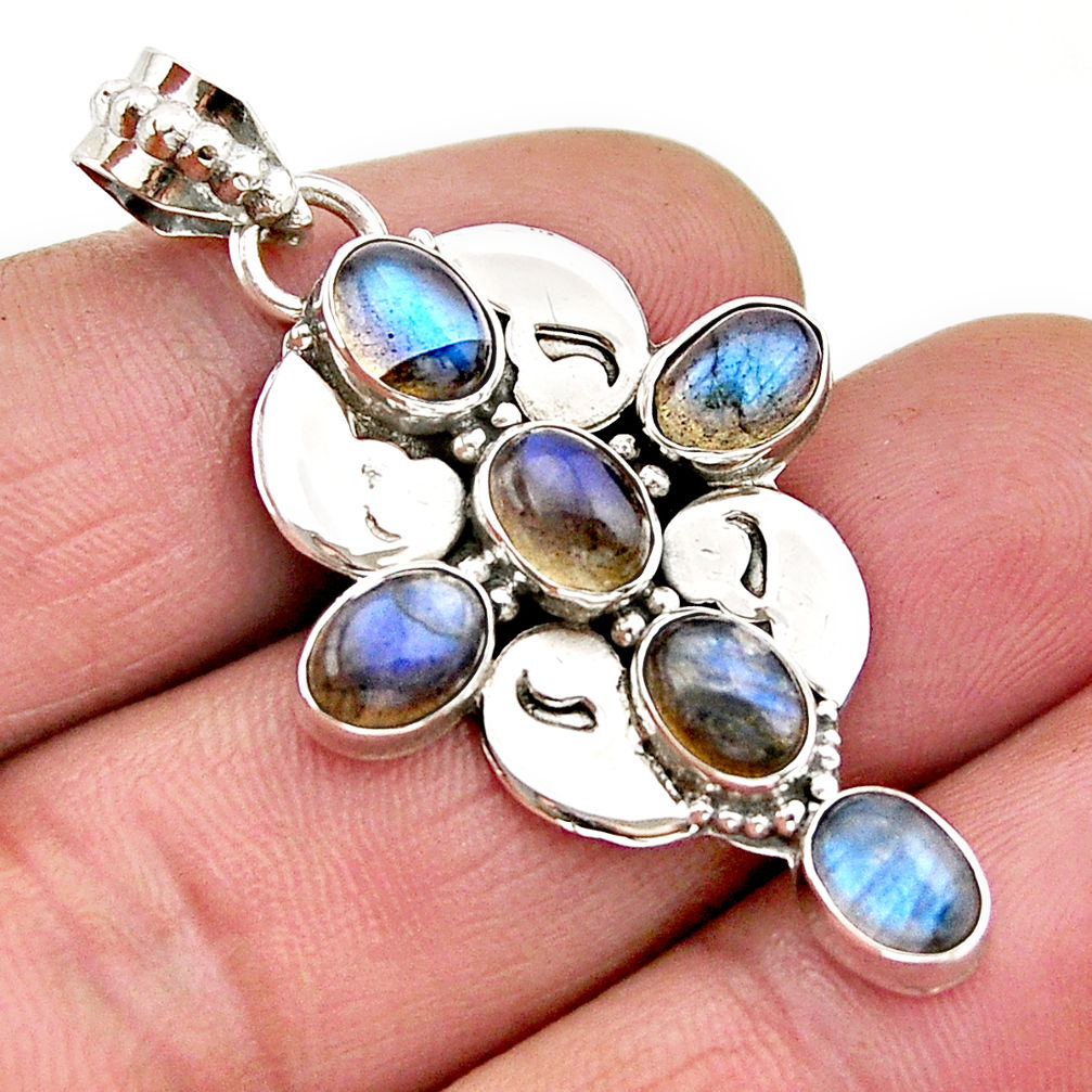 925 sterling silver 8.44cts natural blue labradorite holy cross pendant y63969
