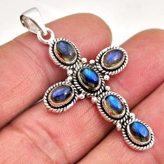 925 sterling silver 6.19cts natural blue labradorite holy cross pendant y71239