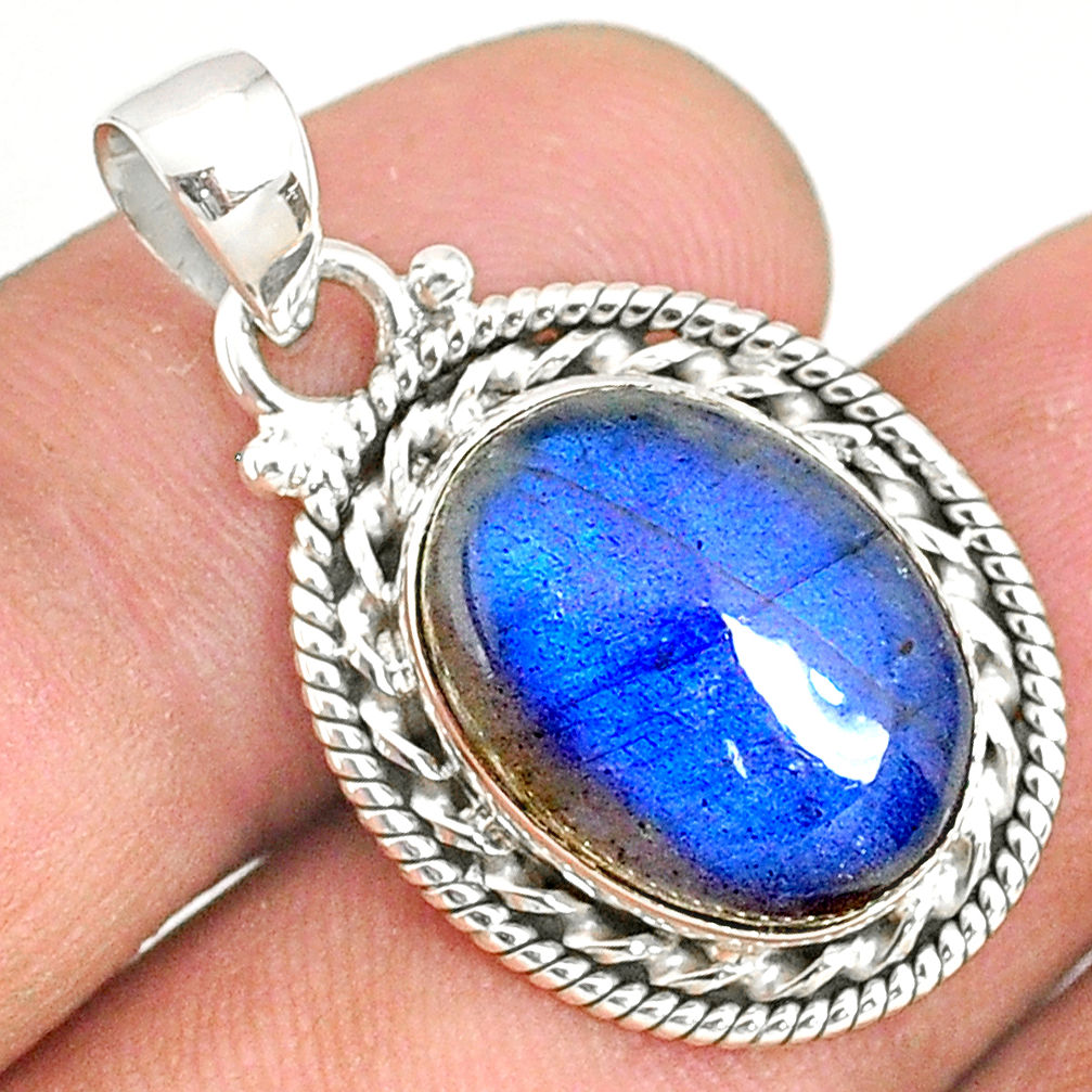 925 sterling silver 9.82cts natural blue labradorite oval pendant jewelry r77512