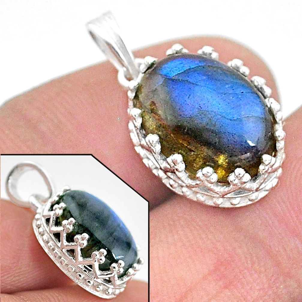 925 sterling silver 6.28cts natural blue labradorite oval pendant jewelry t20459