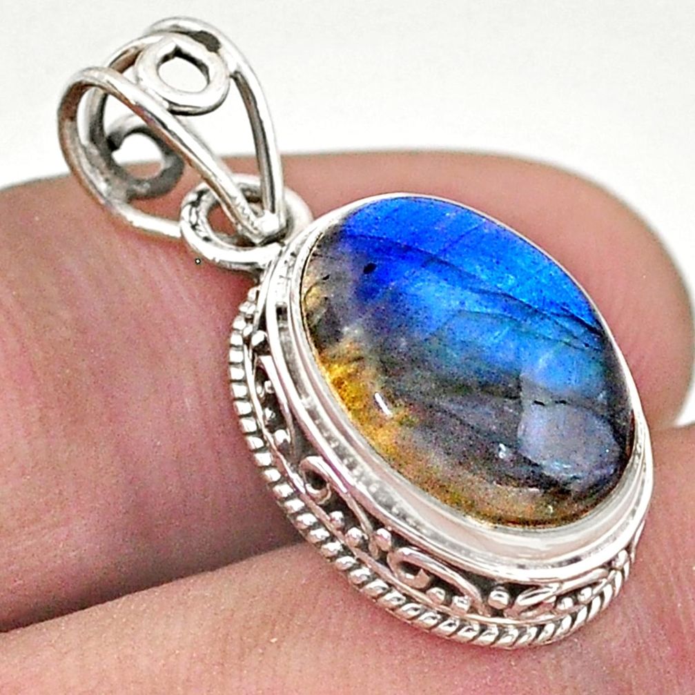 925 sterling silver 5.45cts natural blue labradorite oval pendant jewelry t46748