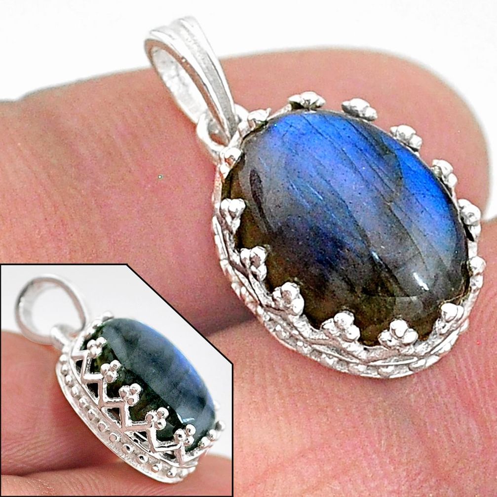 925 sterling silver 6.64cts natural blue labradorite oval shape pendant t20453