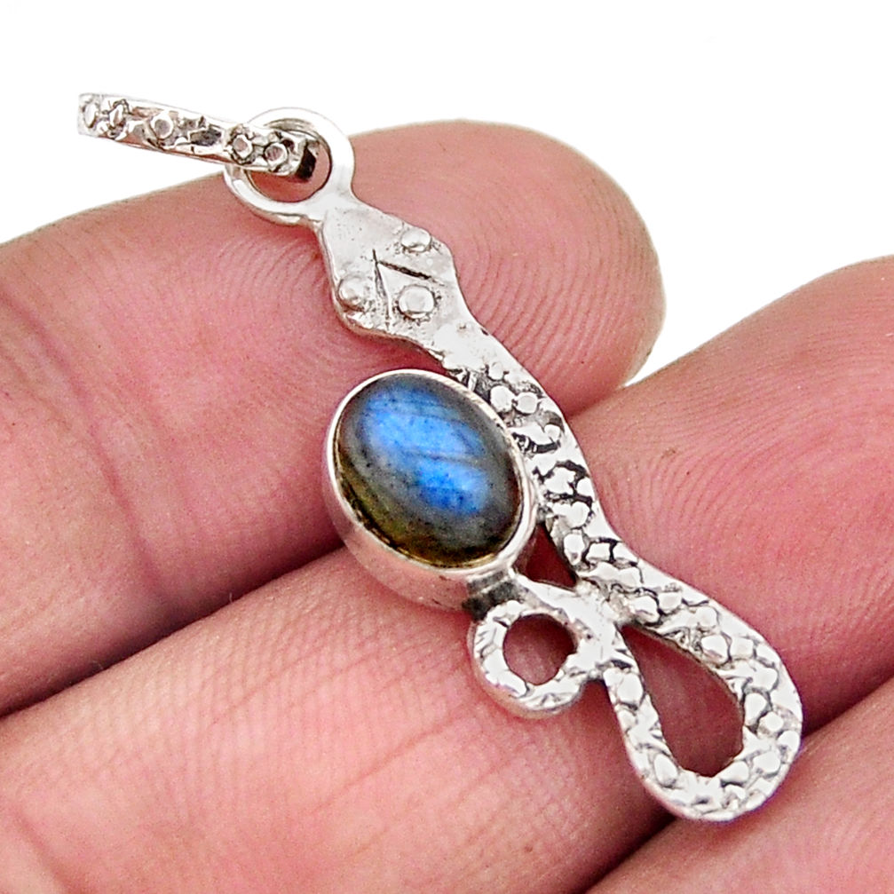 925 sterling silver 2.02cts natural blue labradorite oval snake pendant y69572