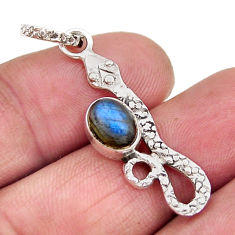 925 sterling silver 2.02cts natural blue labradorite oval snake pendant y69572