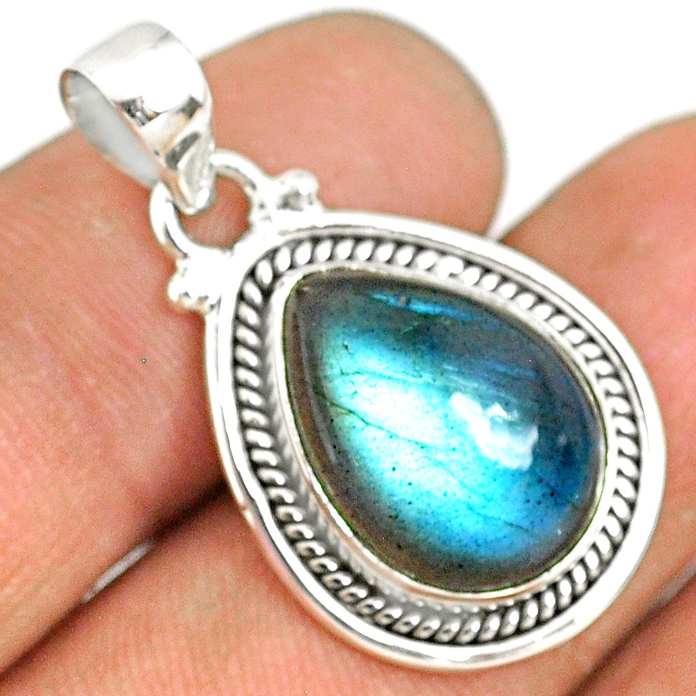 925 sterling silver 9.88cts natural blue labradorite pear pendant jewelry r77535