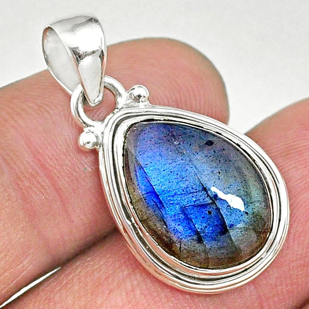 925 sterling silver 9.86cts natural blue labradorite pear pendant jewelry t11056