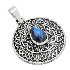 925 sterling silver 2.11cts natural blue labradorite pear pendant jewelry u96733