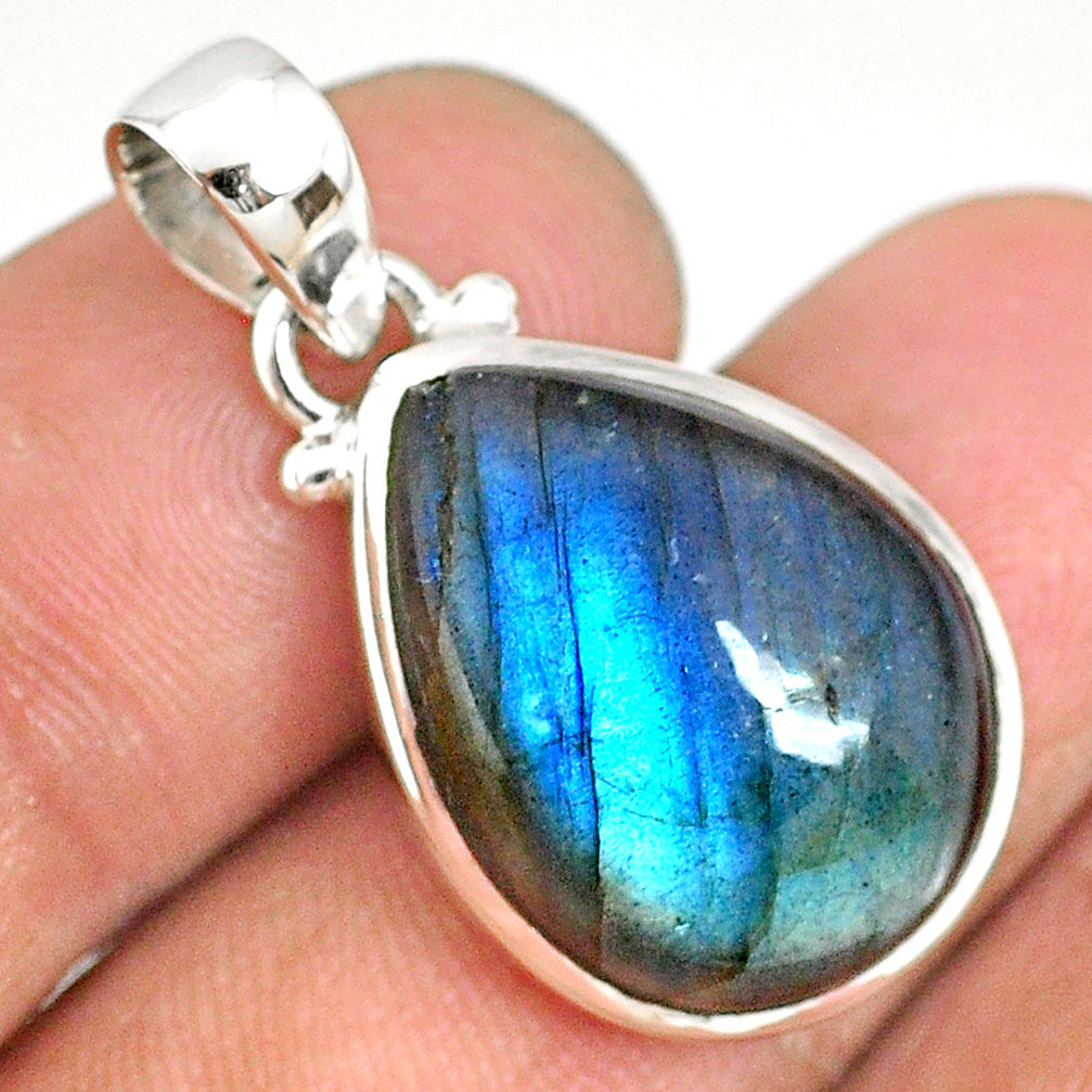 925 sterling silver 14.10cts natural blue labradorite pear shape pendant r77488