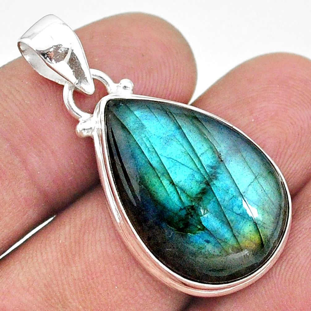 925 sterling silver 17.57cts natural blue labradorite pear shape pendant t39790