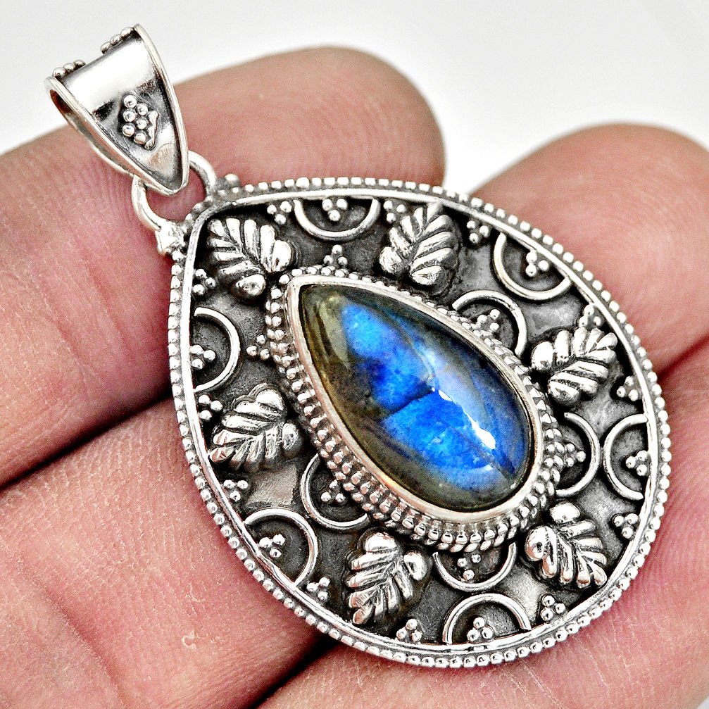 925 sterling silver 5.62cts natural blue labradorite pendant jewelry r20237