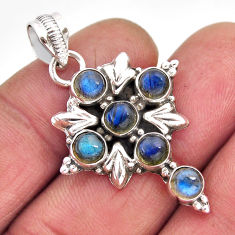 925 sterling silver 5.32cts natural blue labradorite round cross pendant y60678