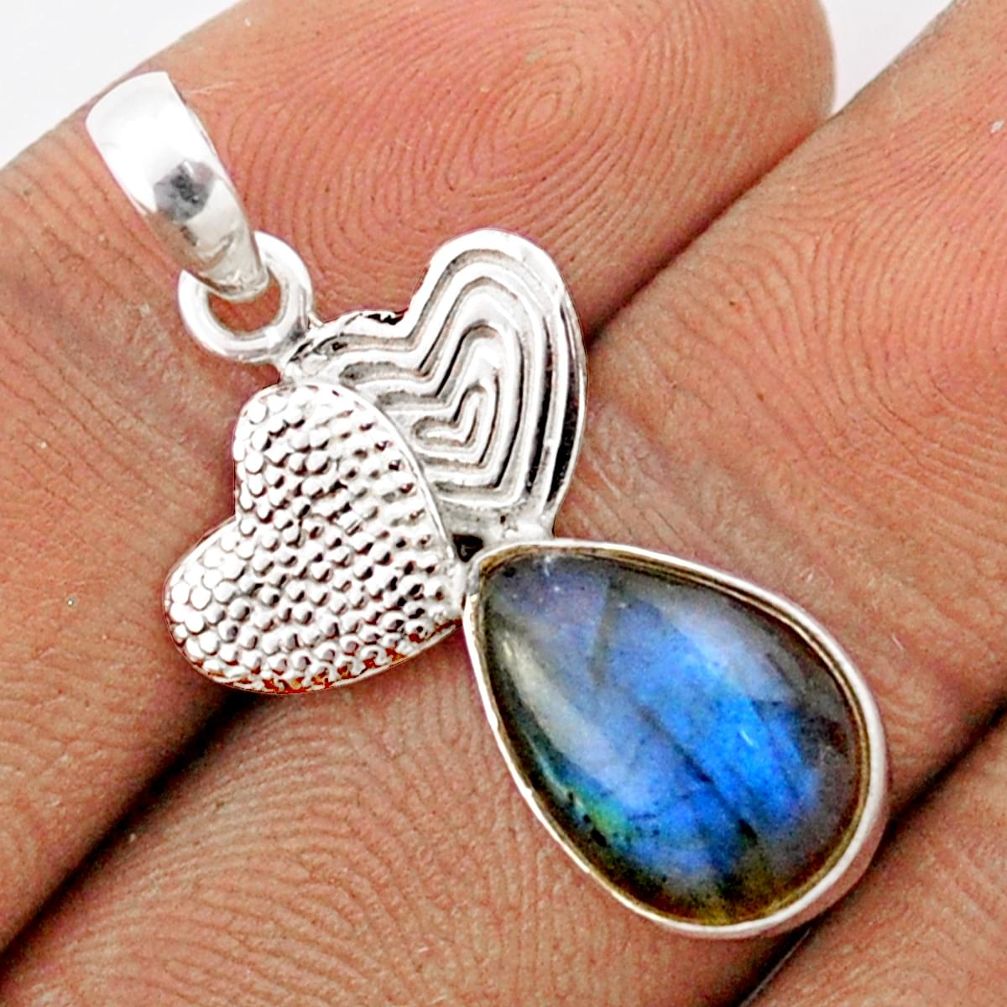 925 sterling silver 5.22cts natural blue labradorite seahorse pendant t82763