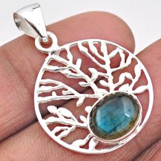 925 sterling silver 3.67cts natural blue labradorite tree of life pendant t88299
