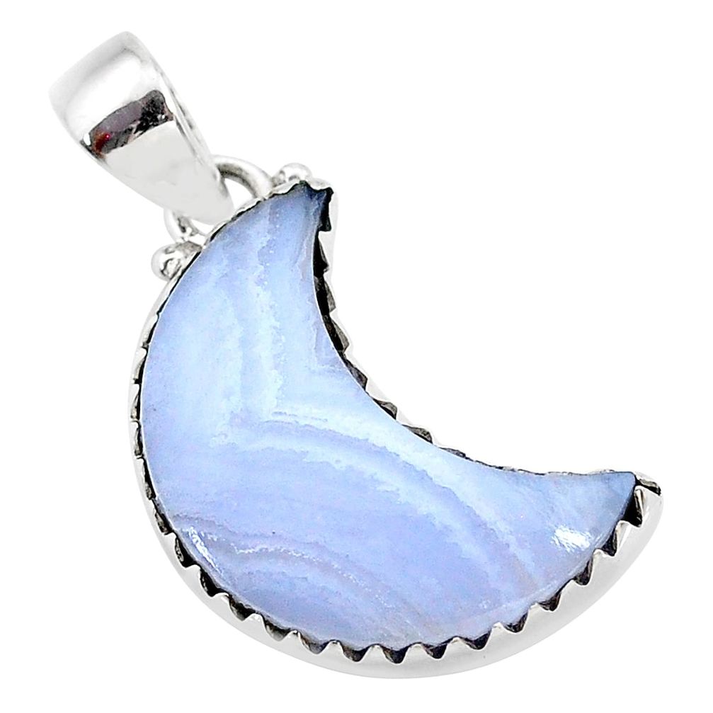 925 sterling silver 9.68cts natural blue lace agate fancy moon pendant t21911