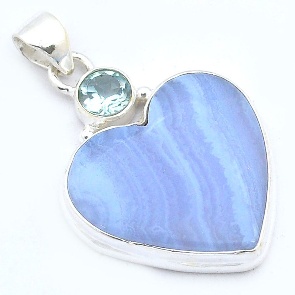 925 sterling silver 16.87cts natural blue lace agate heart topaz pendant u59528