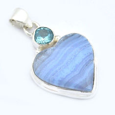 925 sterling silver 14.62cts natural blue lace agate heart topaz pendant u59532