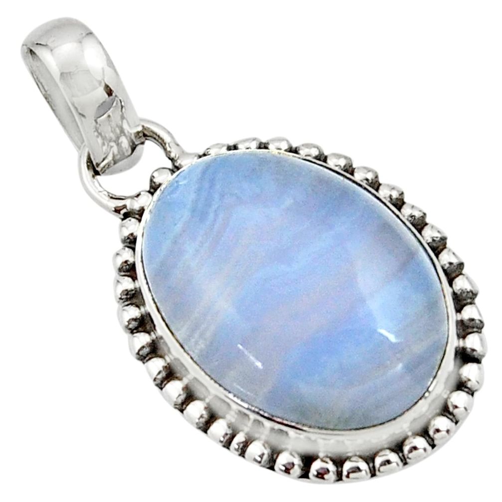 925 sterling silver 14.23cts natural blue lace agate oval pendant jewelry r26520
