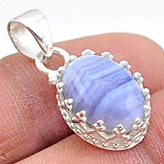 925 sterling silver 5.35cts natural blue lace agate oval pendant jewelry t66199