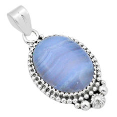 925 sterling silver 15.69cts natural blue lace agate oval pendant jewelry u90026