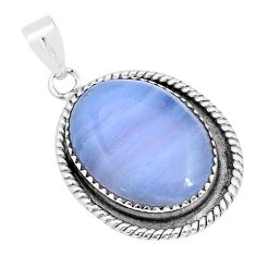 925 sterling silver 17.69cts natural blue lace agate oval pendant jewelry u92638