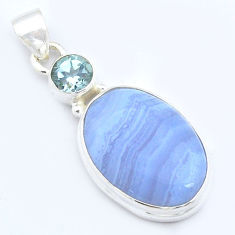925 sterling silver 13.37cts natural blue lace agate oval topaz pendant u59539