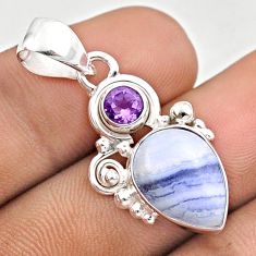 925 sterling silver 6.04cts natural blue lace agate pear amethyst pendant u17340