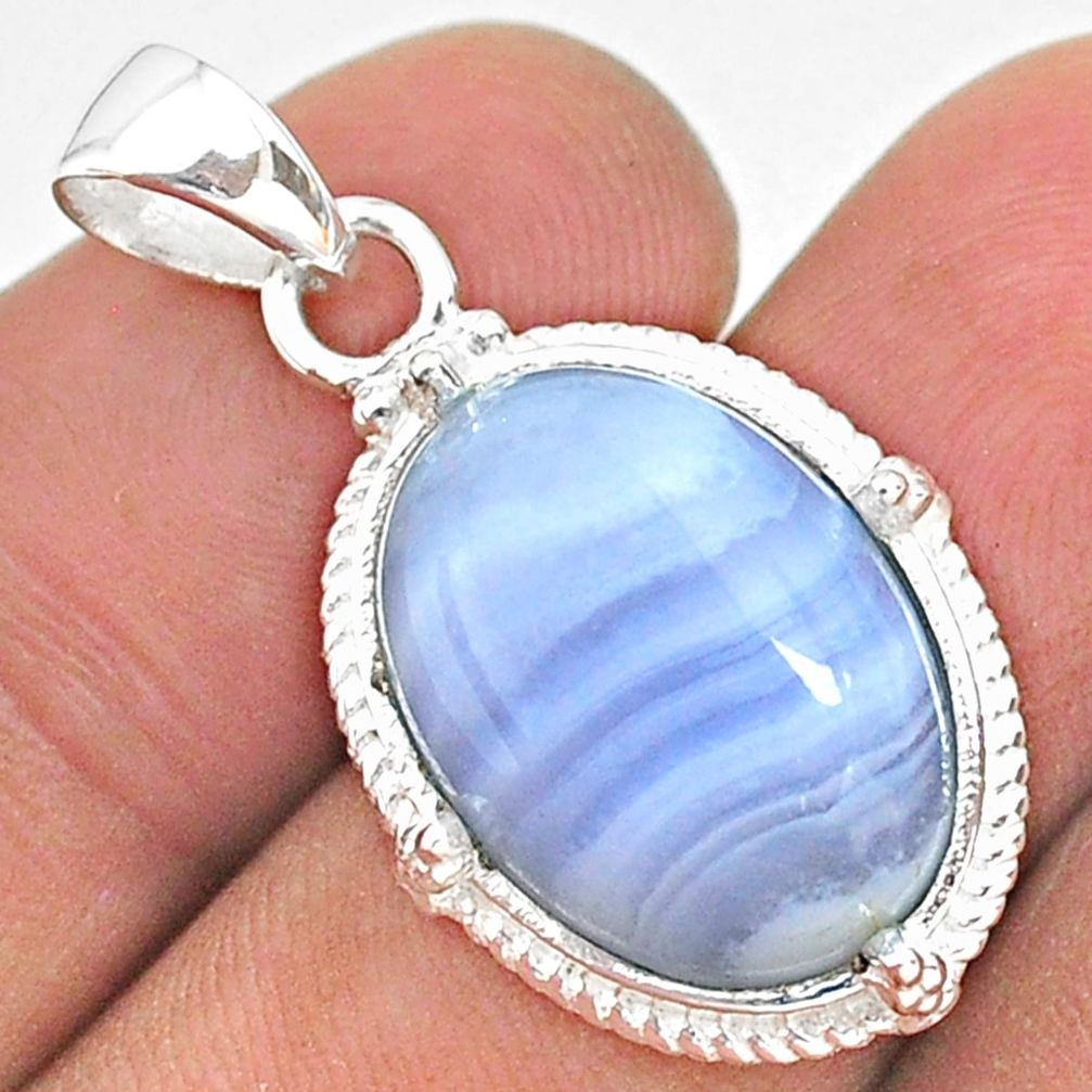 925 sterling silver 13.70cts natural blue lace agate pendant jewelry t35754