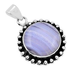 925 sterling silver 9.64cts natural blue lace agate round pendant jewelry n38188