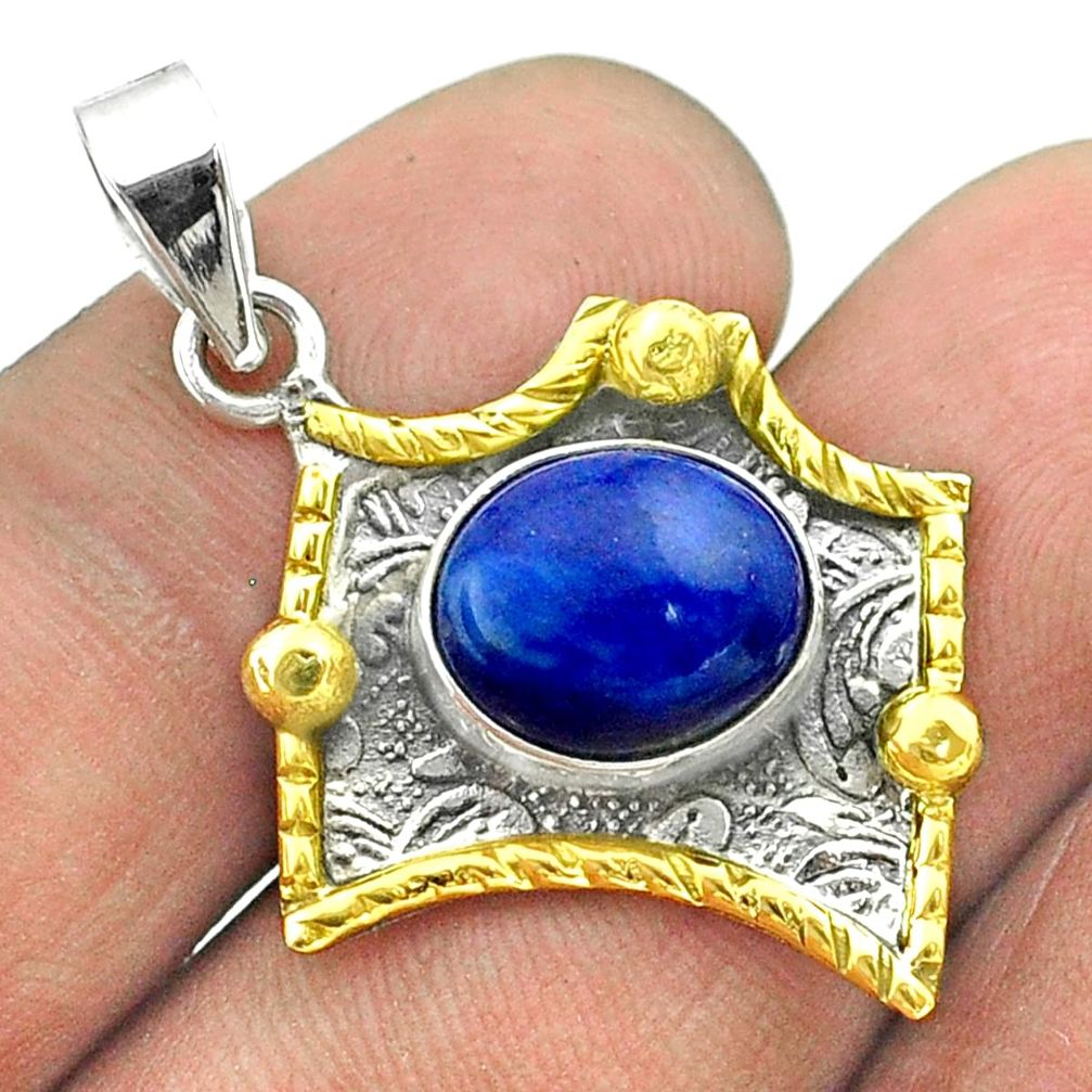 925 sterling silver 5.16cts natural blue lapis lazuli 14k gold pendant t55687