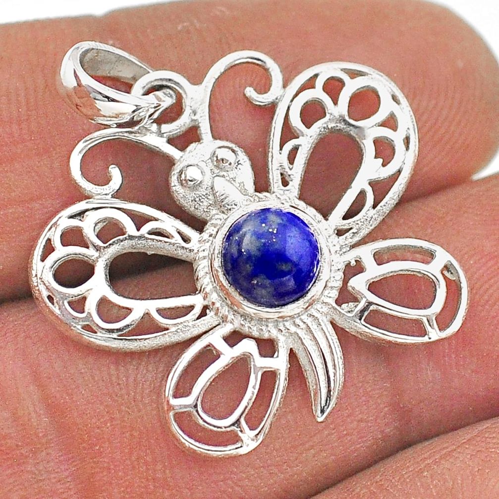 925 sterling silver 1.15cts natural blue lapis lazuli butterfly pendant t68613