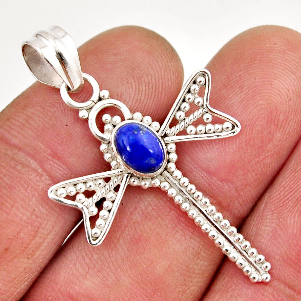 925 sterling silver 1.47cts natural blue lapis lazuli dragonfly pendant y52993
