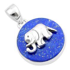 925 sterling silver 14.53cts natural blue lapis lazuli elephant coin enamel pendant u34633