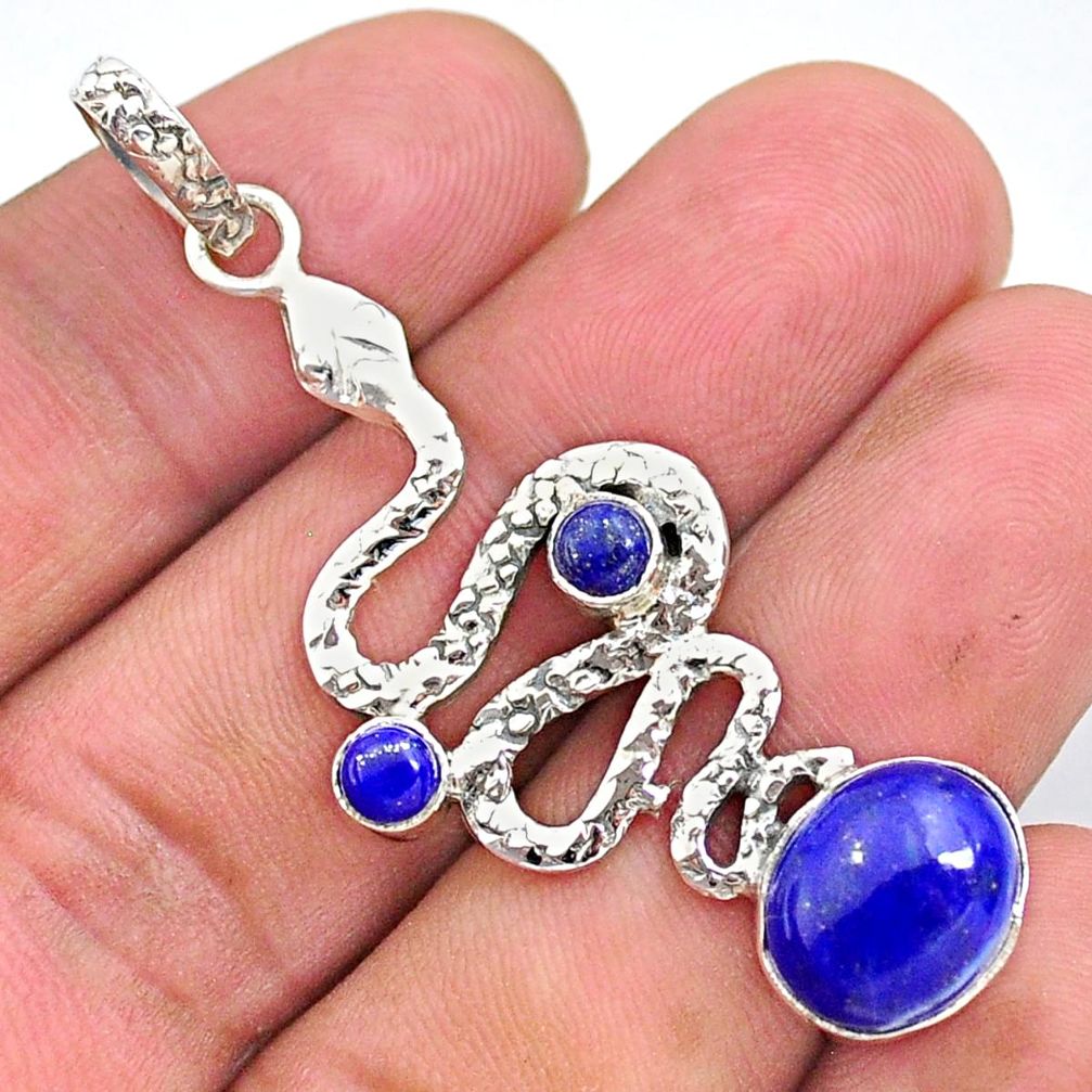 925 sterling silver 6.84cts natural blue lapis lazuli fancy snake pendant t35550