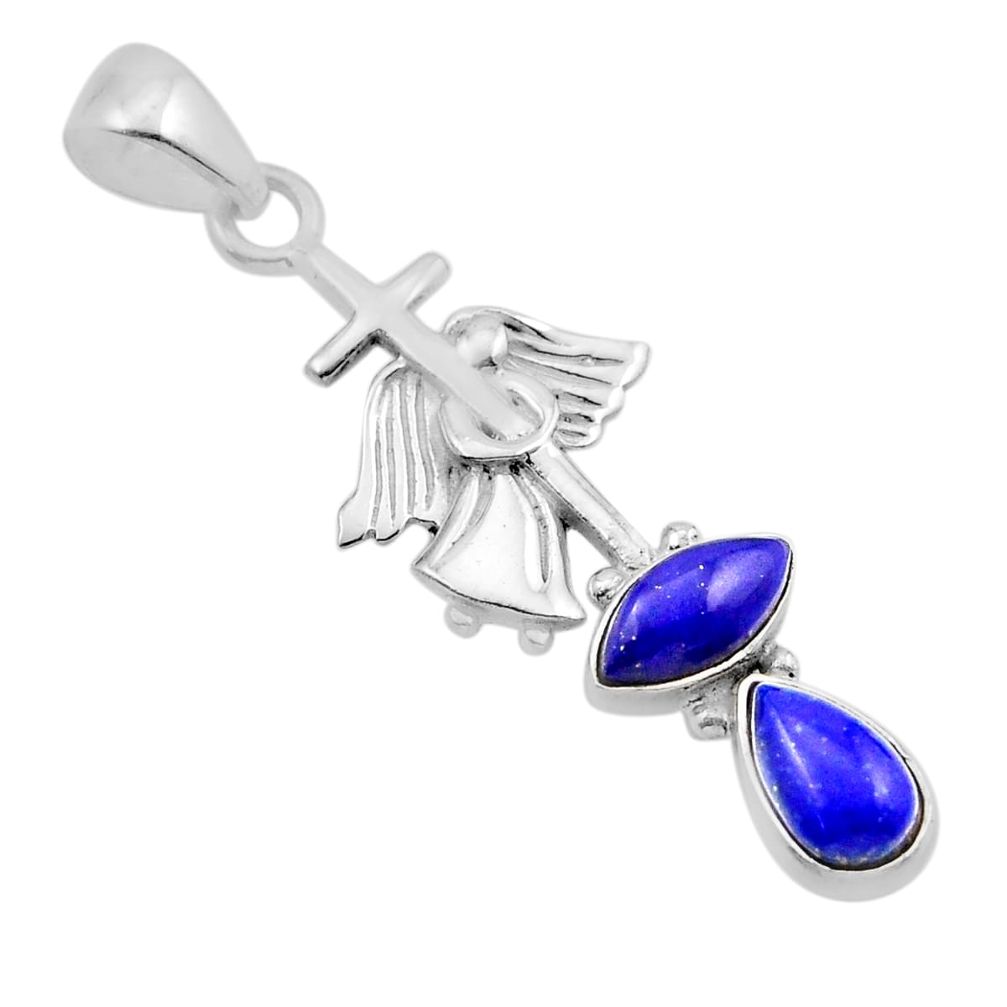 925 sterling silver 3.83cts natural blue lapis lazuli holy cross pendant y91406