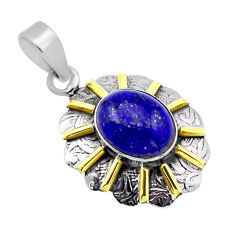 925 sterling silver 5.52cts natural blue lapis lazuli oval gold pendant n51719