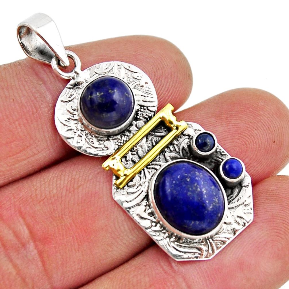 925 sterling silver 9.98cts natural blue lapis lazuli oval gold pendant y53585