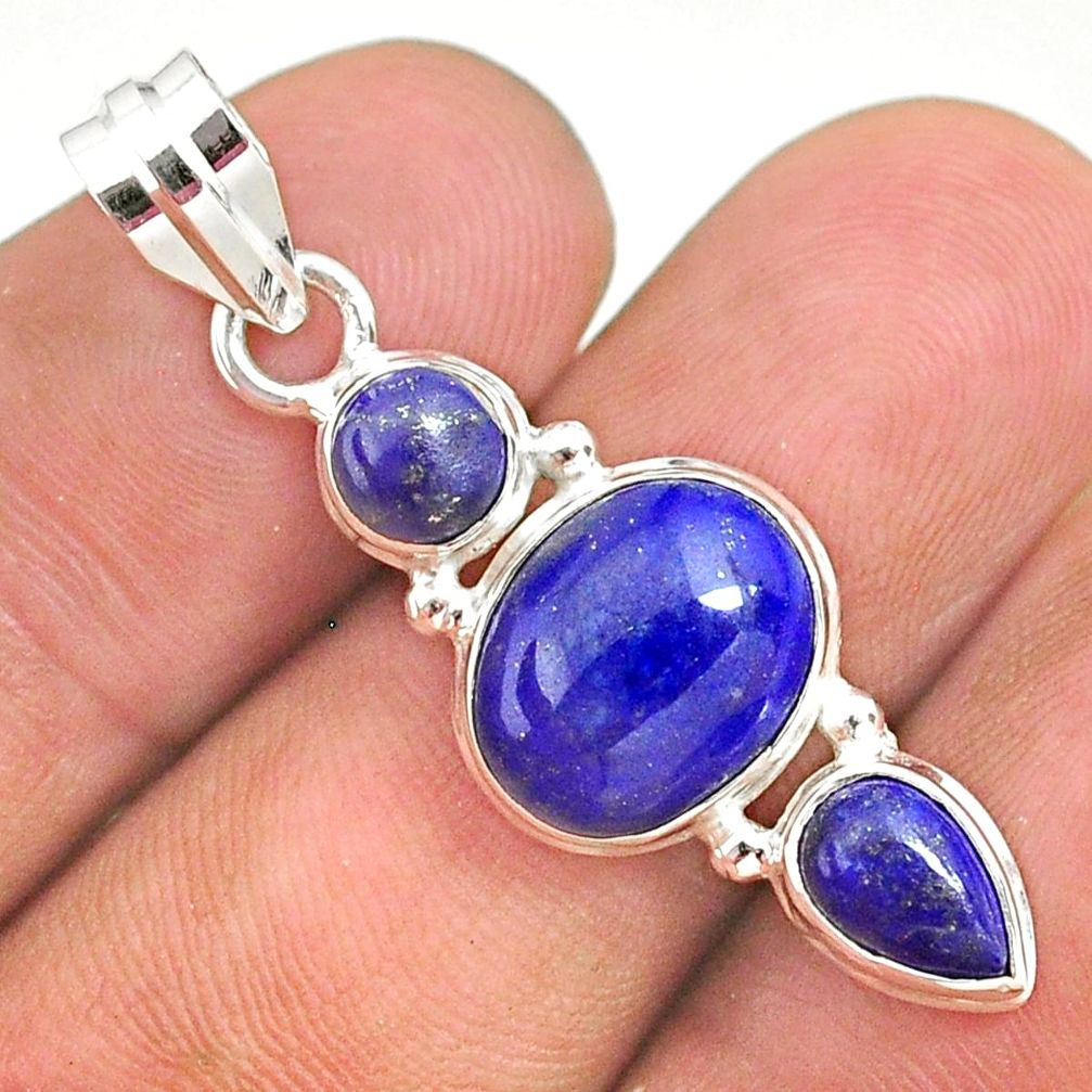 925 sterling silver 8.73cts natural blue lapis lazuli oval pendant t34815