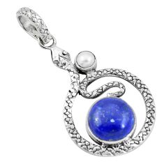 925 sterling silver 7.38cts natural blue lapis lazuli pearl snake pendant p9529