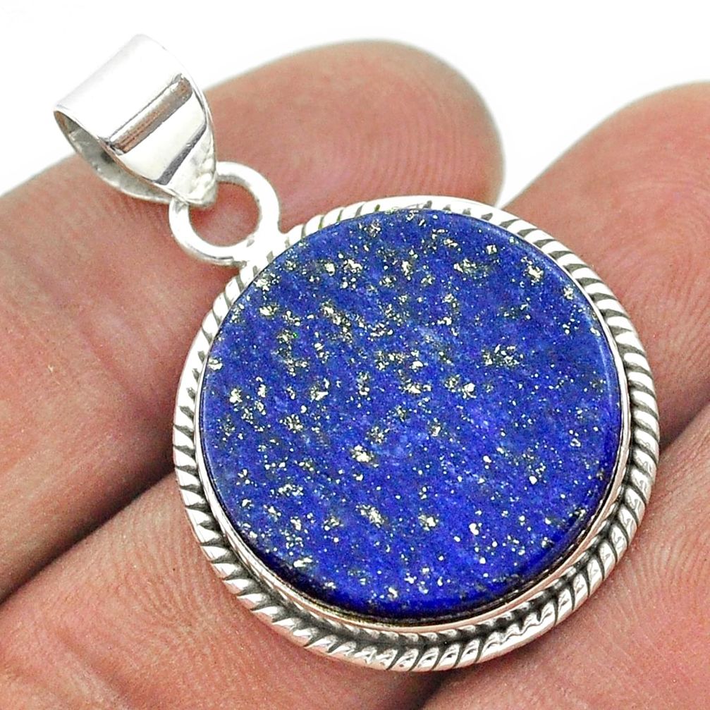 925 sterling silver 16.15cts natural blue lapis lazuli round pendant t53475