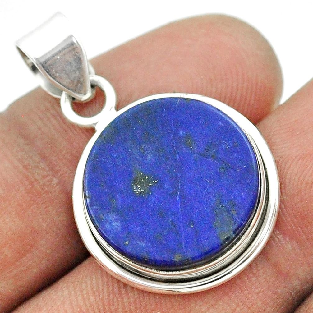 925 sterling silver 11.25cts natural blue lapis lazuli round pendant t53486