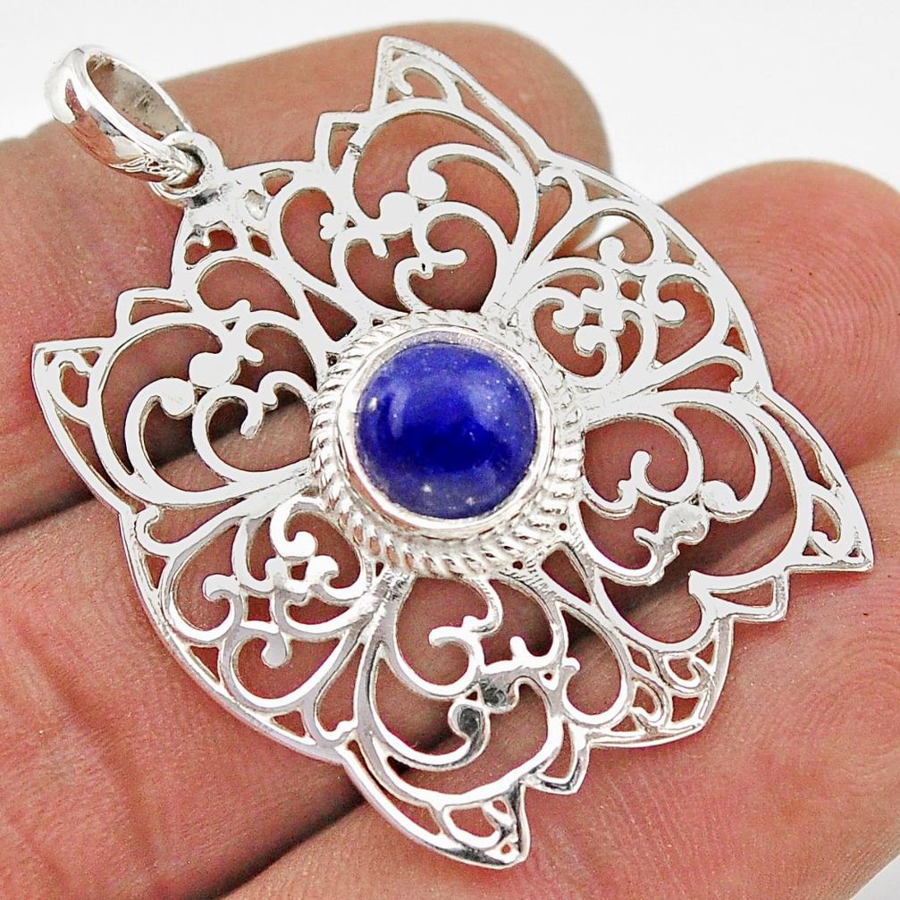 925 sterling silver 3.13cts natural blue lapis lazuli round pendant t68544