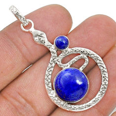 925 sterling silver 6.61cts natural blue lapis lazuli round snake pendant u78776