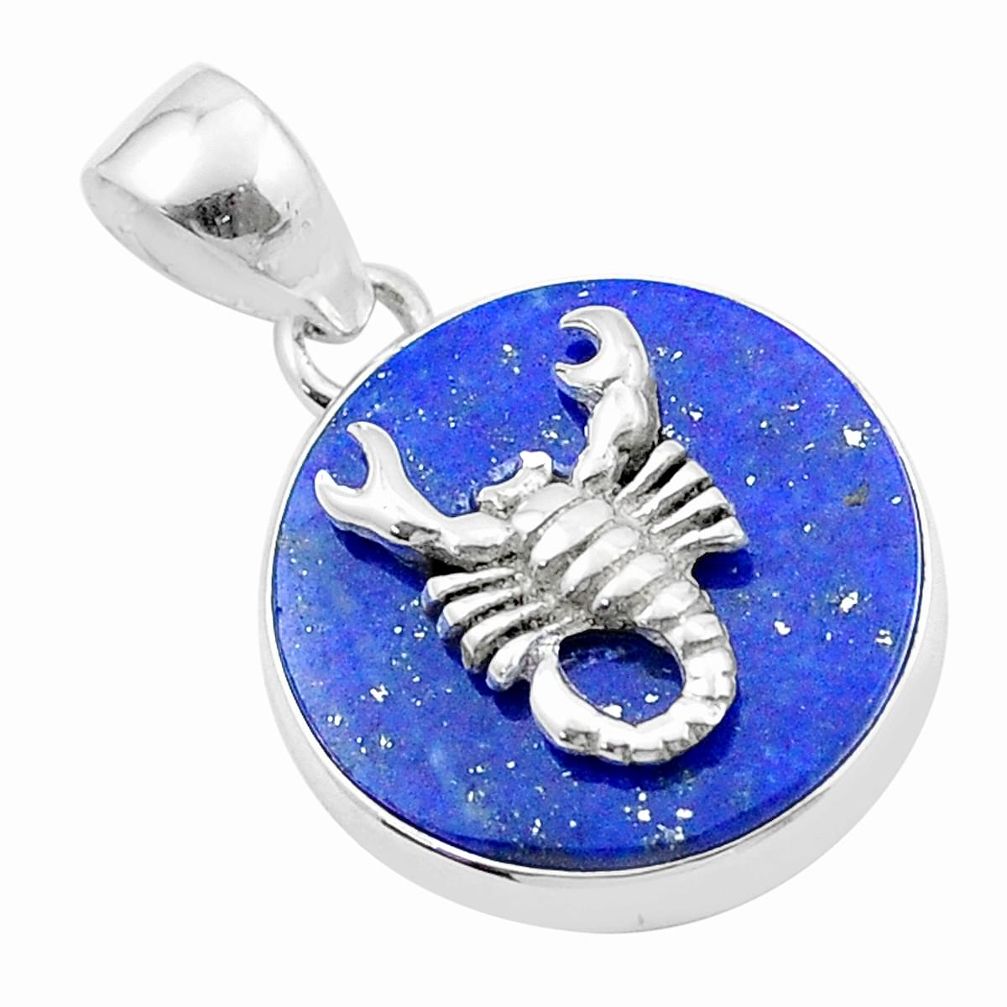 925 sterling silver 14.59cts natural blue lapis lazuli scorpion coin enamel pendant u34623